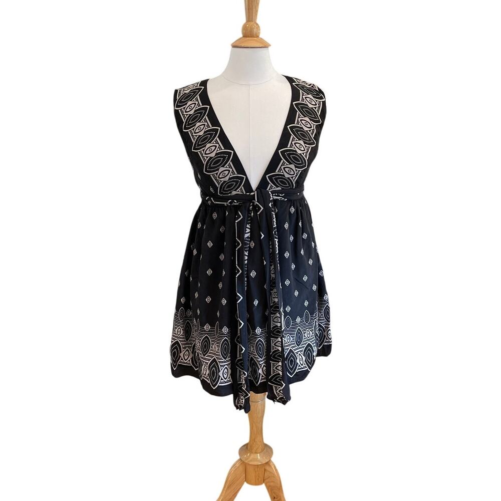 Anna Sui for Target Silk Black Wrap Mini Dress, Boho, Indie, Cocktail, Size S